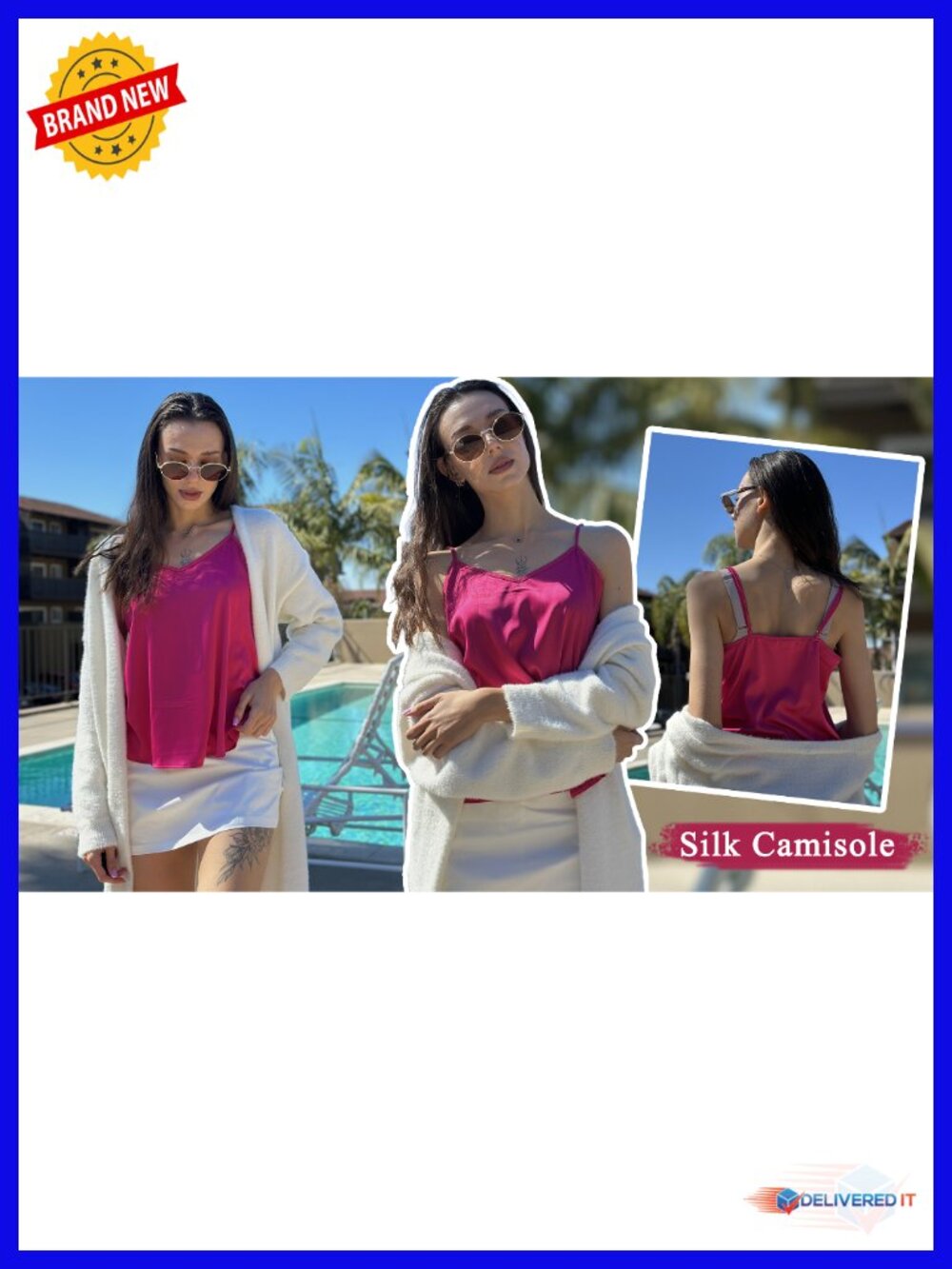 3 Pack Womens Silk Satin Tank Top V Neck Camisole Cami Spaghetti Strap Loose - Picture 5 of 6